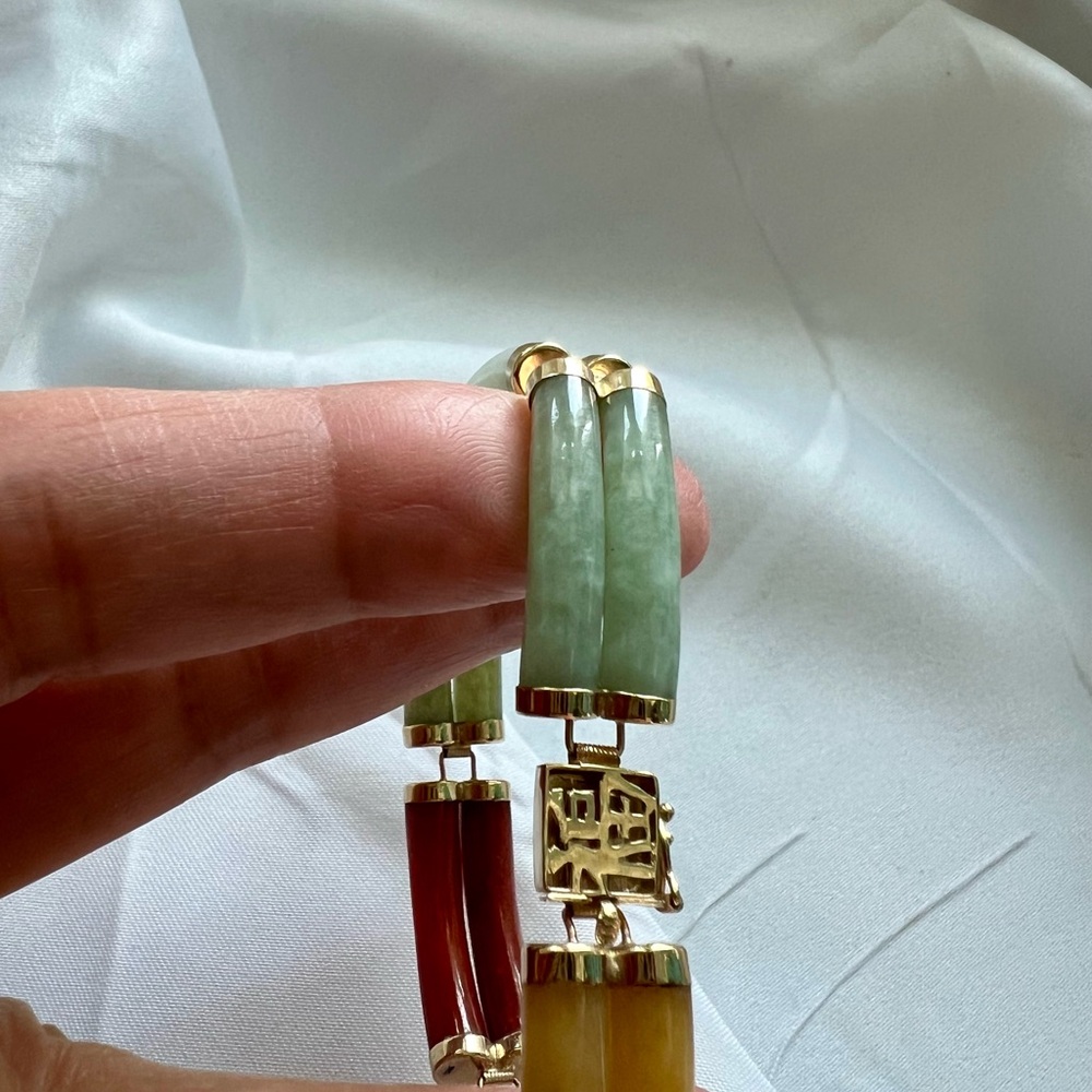 Elegant Multicolor Jade Bracelet Double row. 14k, W 595, 21.0g, 7.25” circumfer - Picture 8 of 11